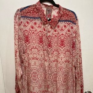 Johnny Was XL long sleeved, sheer button down shirt.